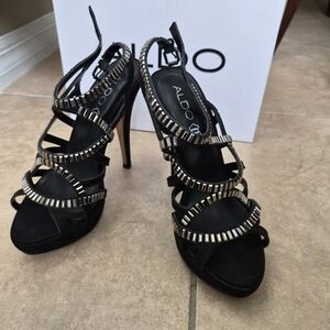 Aldo Black and Silver Strappy Heels